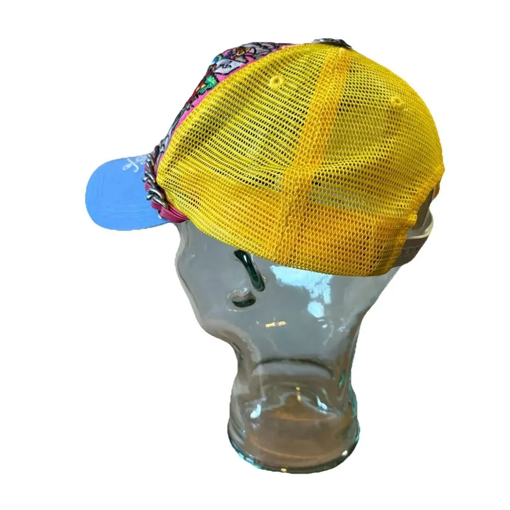 Ed Hardy for the World Hat Snap Back Blue Yellow Trucker Christian Audigier VTG